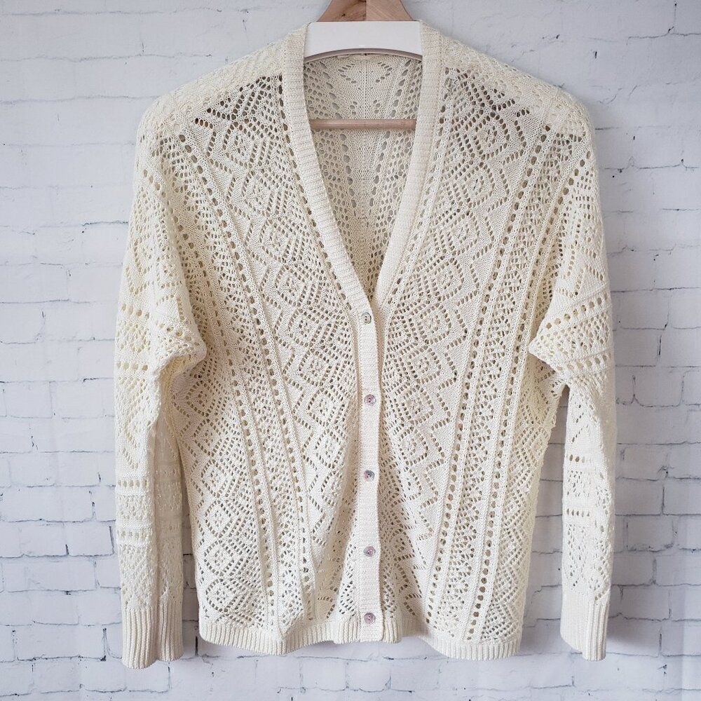 Cyrus Cottagecore Country Open Knit Sweater Size S Ivory Knit Cardigan *Flaw